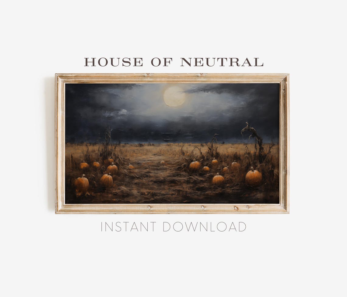 Frame Tv Art Pumpkin Patch At Night Textured Oil Painting Moody Fall Tv Art Rustic Vintage Fall Art Halloween 169 Ratio Tv50 - Image 4