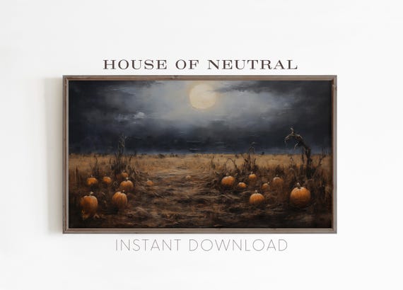 Frame Tv Art Pumpkin Patch At Night Textured Oil Painting Moody Fall Tv Art Rustic Vintage Fall Art Halloween 169 Ratio Tv50