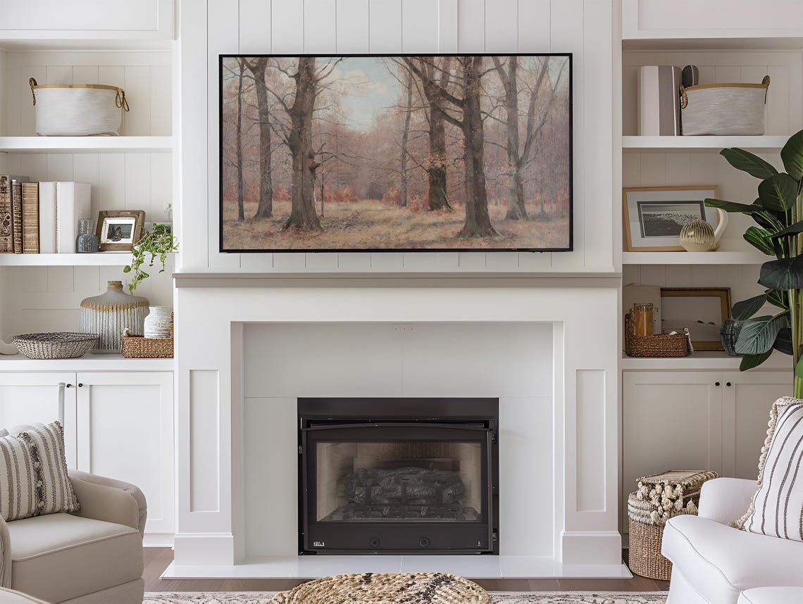 Frame Tv Art Fall Woods 19th Century Art Real Vintage Fall Painting Woods Rustic Vintage Art Muted Neutral Tv Art 169 Ratio Tv61 - Image 3