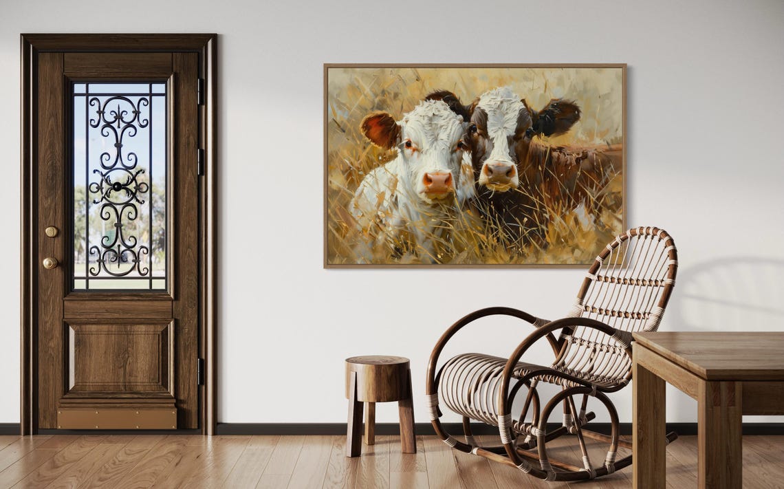 Curious Calves Golden Field Pair Farmhouse Animal Painting Poster - Image 4