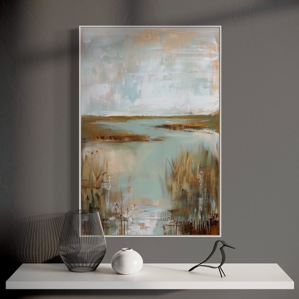 Tranquil Marshlands Abstract Earth Tone Muted Landscape Art Poster - Image 5