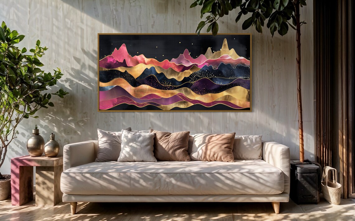 Midnight Summit Starry Night Sky, Abstract Mountain Art - Image 4