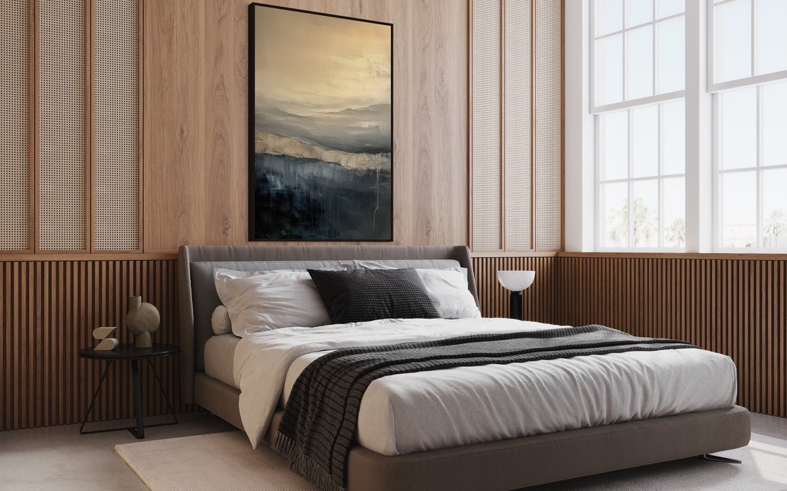 Monochrome Minimalist Mountains Black And Beige Abstract Landscape Art Print Luxury Neutral Clouds For Rustic Decor - Image 4