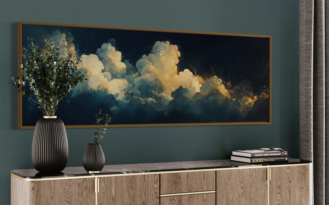 Abstract Clouds, White And Gold Night Sky Art Print - Image 3