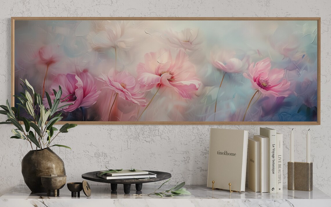 Pastel Floral Panorama Art Print, Living Room