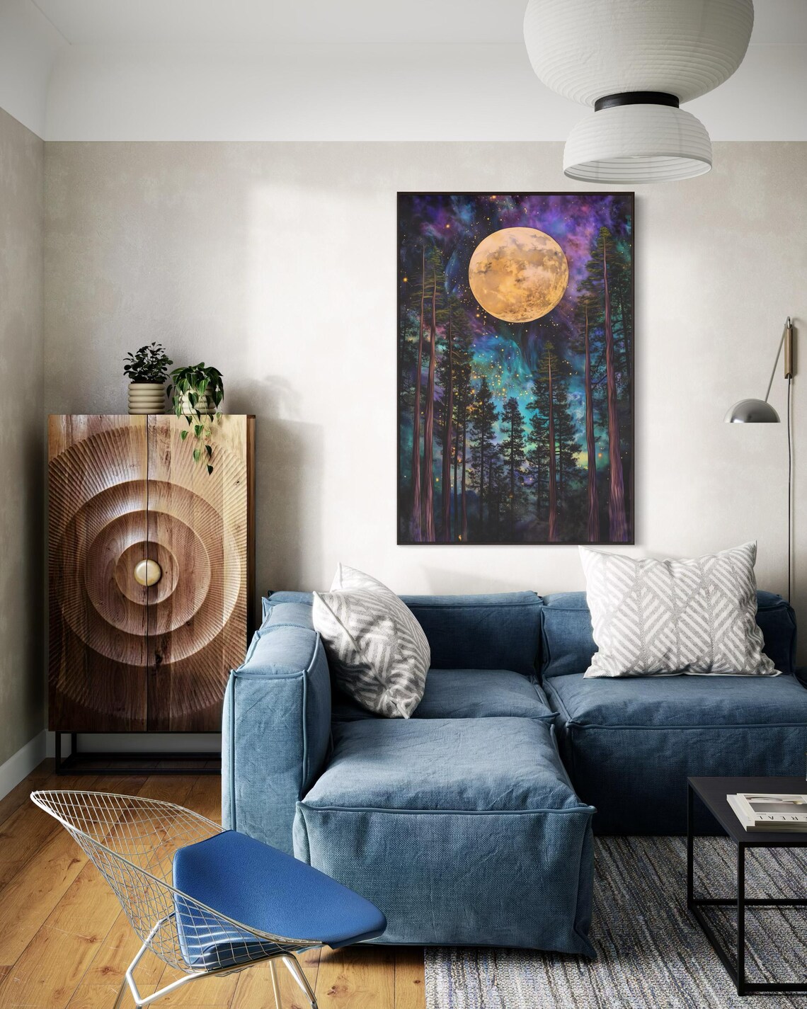 Enchanted Forest Full Moon Night Sky Art Print - Image 4