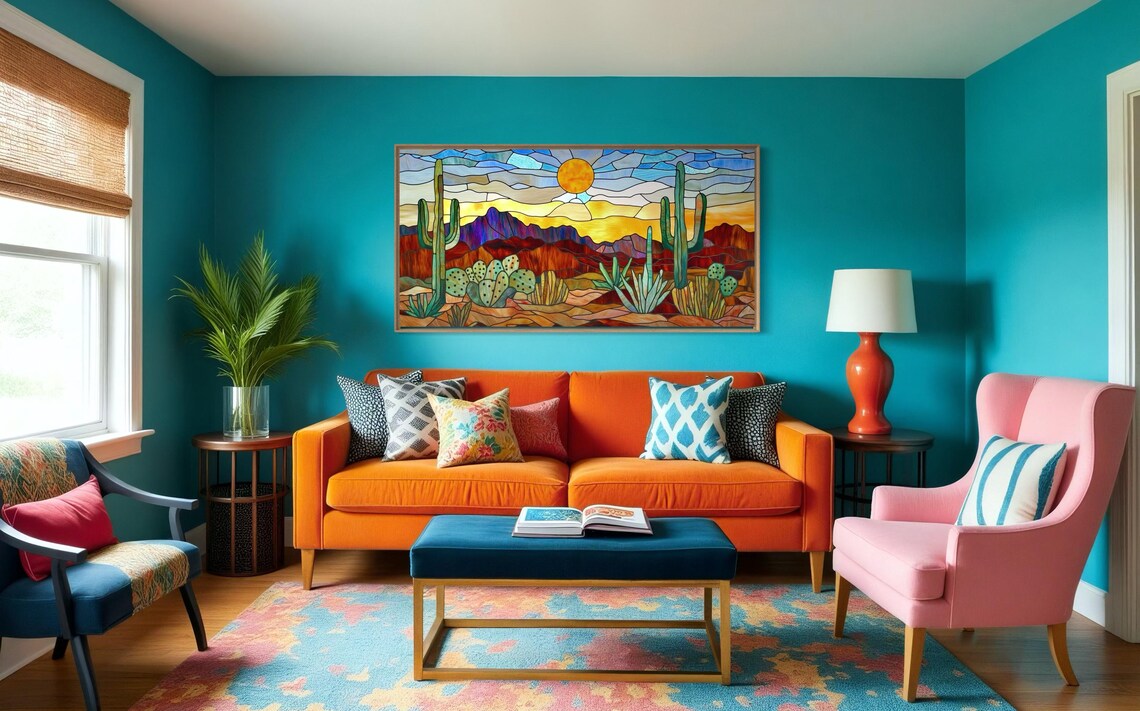 Stained Glass Desert Landscape, Southwest Art Print - Image 3