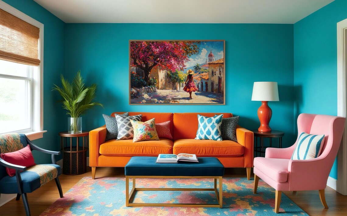 Vibrant Mexican Street Bougainvillea Village Woman Walking Art Print - Image 4