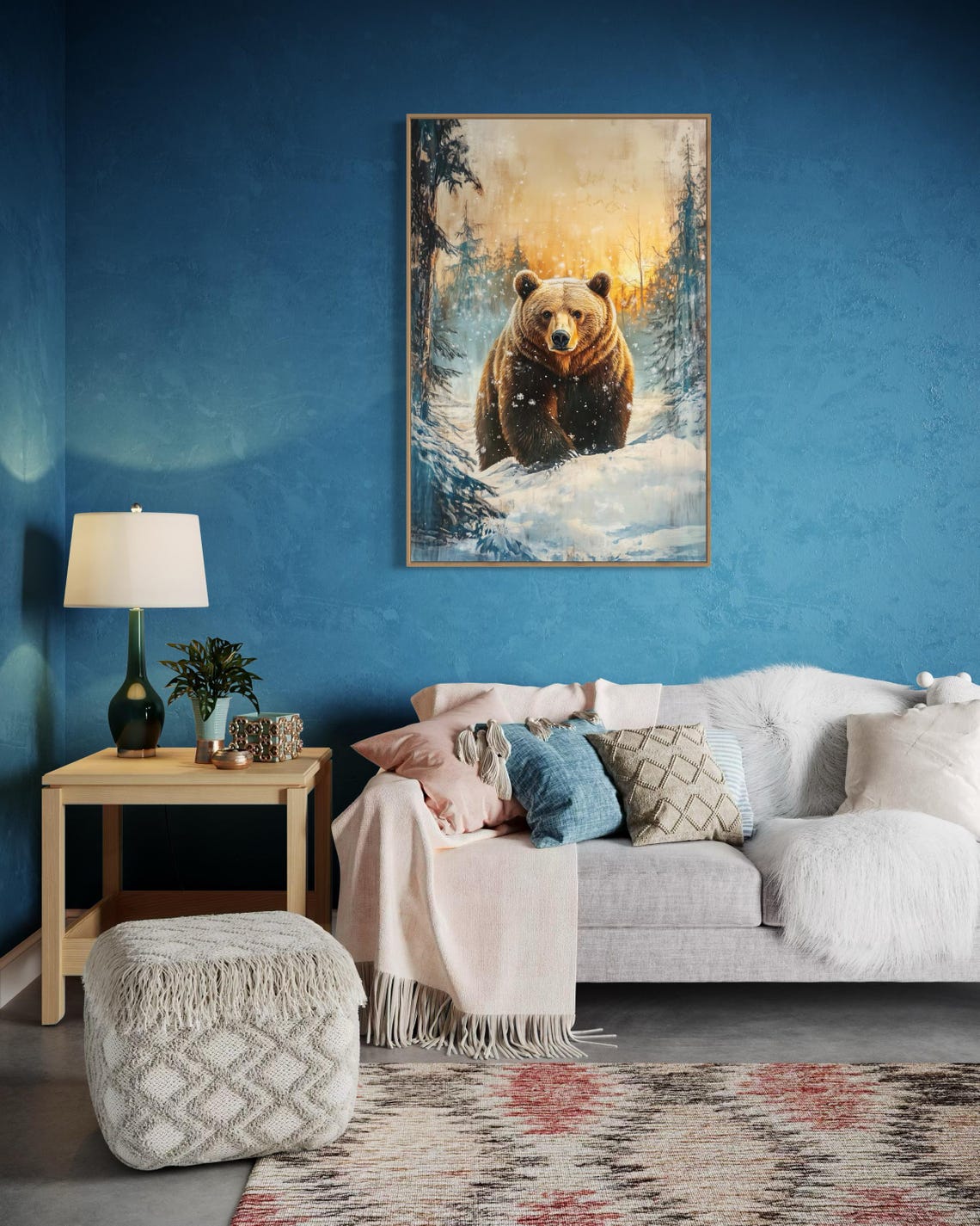 Majestic Brown Bear Snowy Winter Forest Golden Sunset Wildlife Poster - Image 3