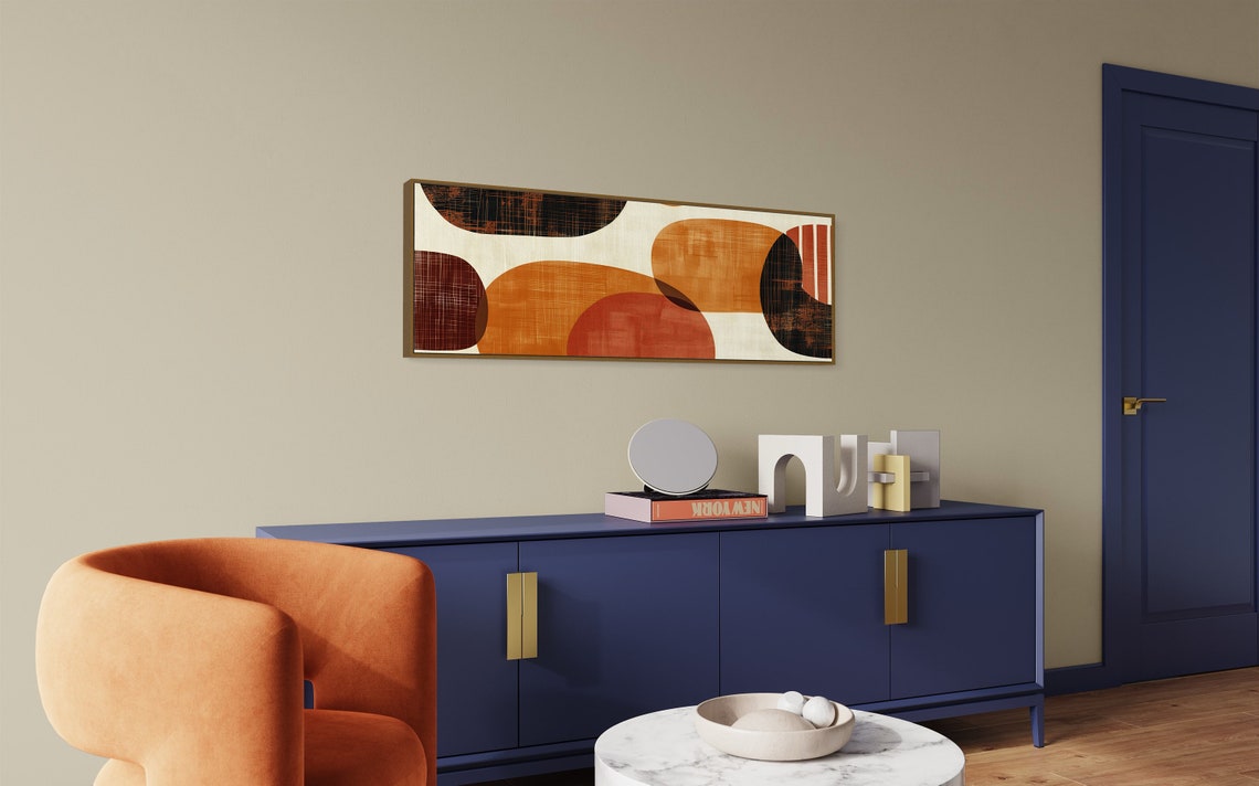 Geometric Abstract Shapes Earth Tone Mid Century Panoramic Art Print - Image 3