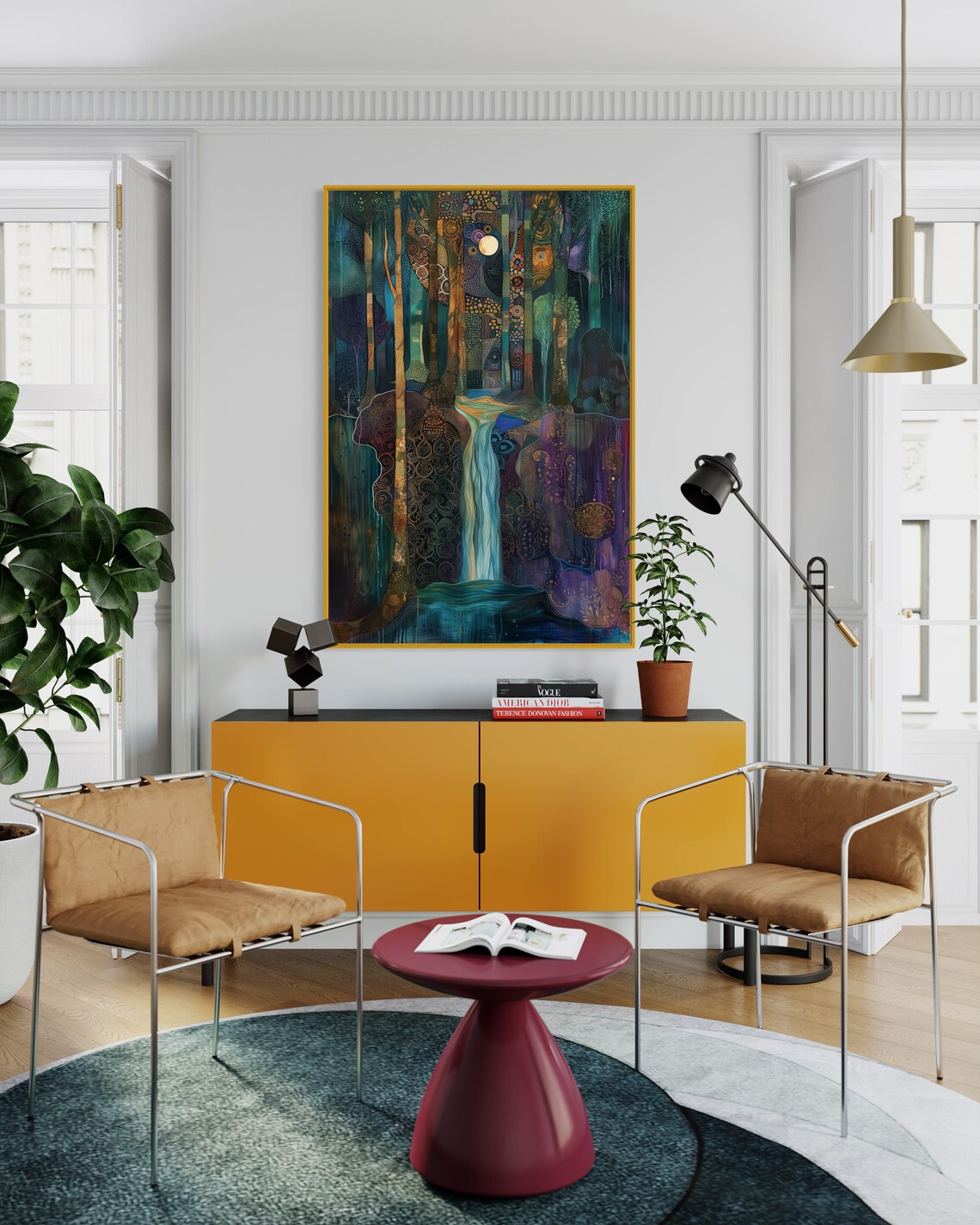Enchanted Forest Art Klimt Inspired Print Dreamlike Waterfall And Magical Woods Vibrant Color Abstract Forest - Image 2