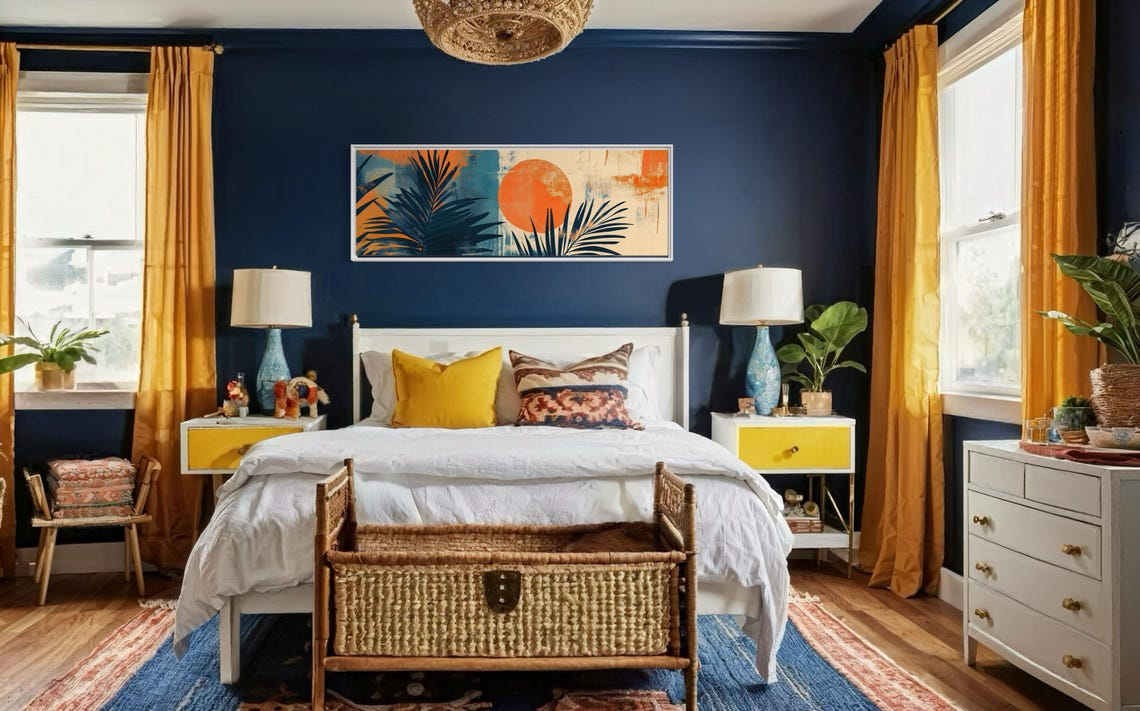 Abstract Palm Leaves Bold Orange Sun Tropical Boho Panoramic Wall Art - Image 3