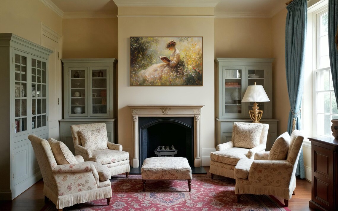 Romantic Lady Reading, Vintage Cottagecore Art Print - Image 2