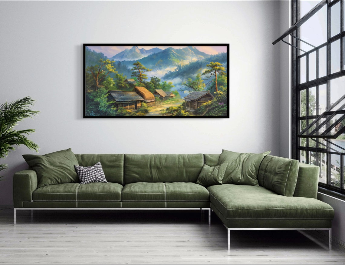 Misty Mountain Village Atmospheric Japanese Landscape Print Relaxing Greenery Wall Art For Home Decor - Image 5