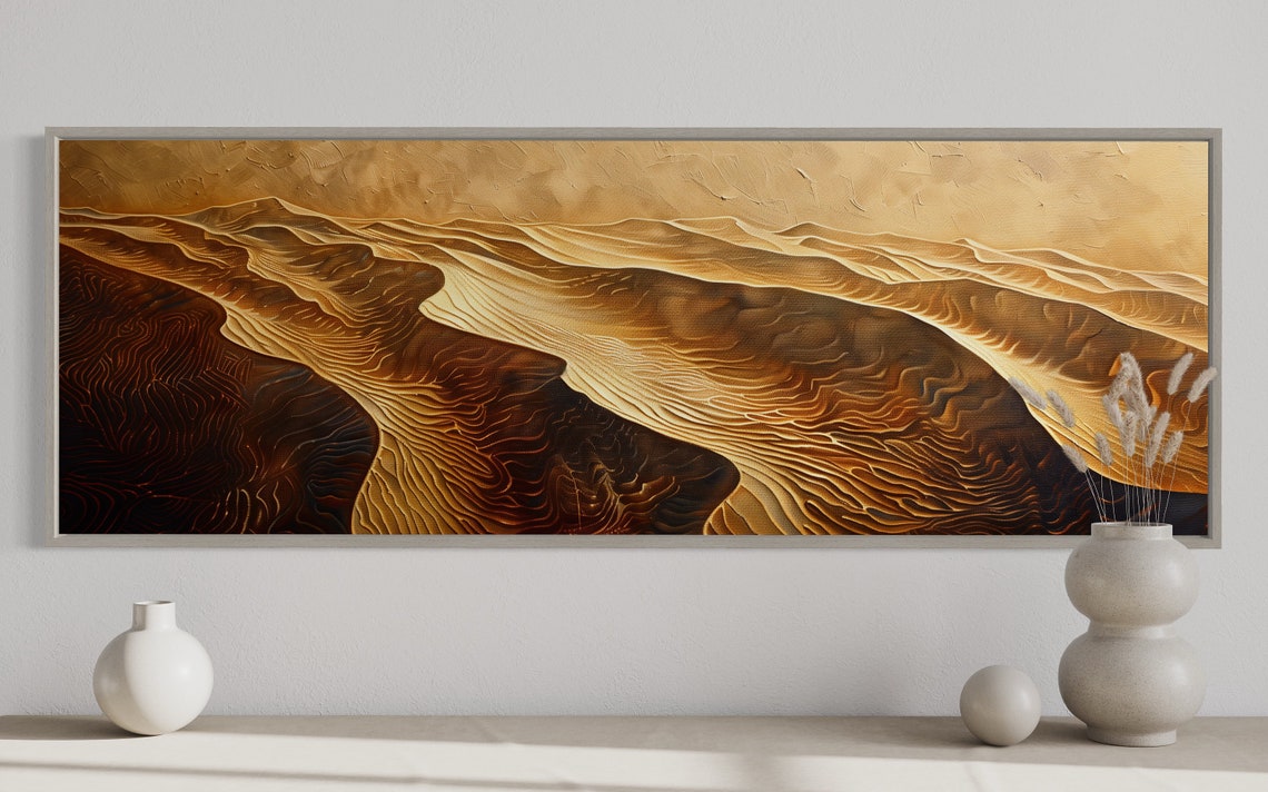 Golden Desert Sand Dunes Sunset Textured Panoramic Travel Poster - Image 2