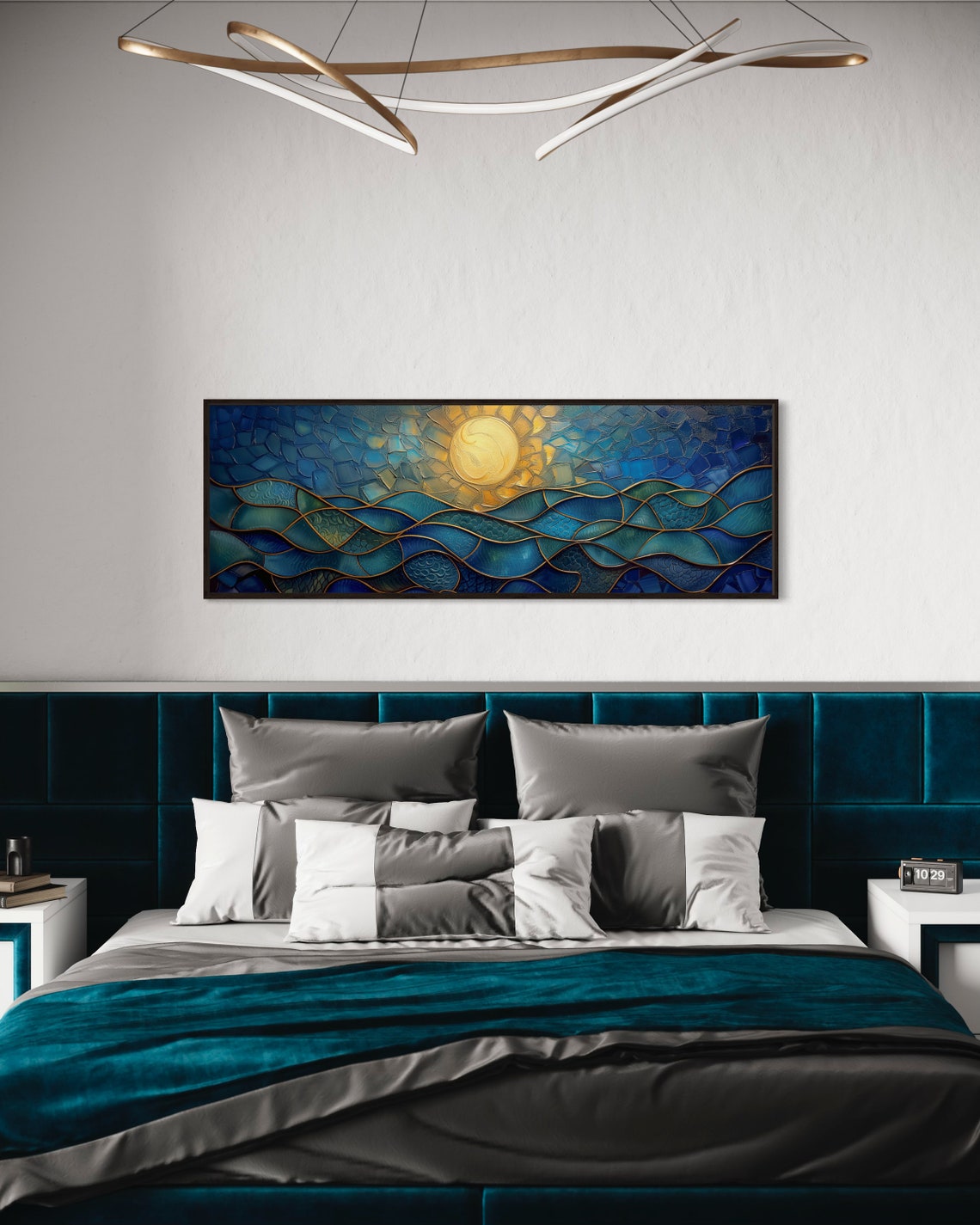 Stained Glass Ocean Waves Golden Sun Mosaic Panorama Wall Art - Image 4