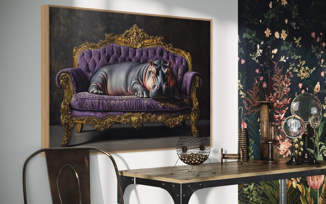 Quirky Hippopotamus Art Print, Eclectic Decor - Image 5