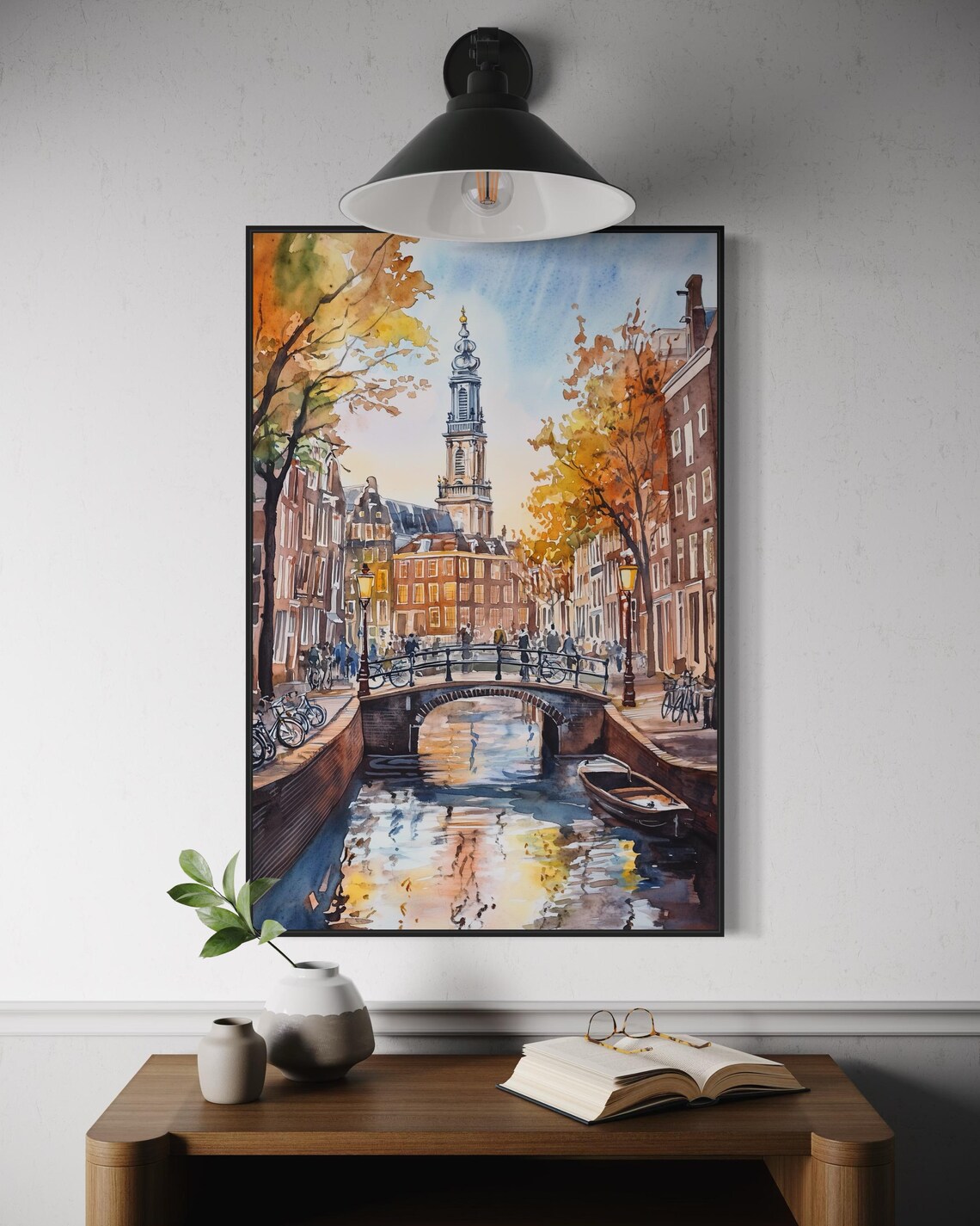 Amsterdam Canal Watercolor, Dutch Architecture Travel Poster