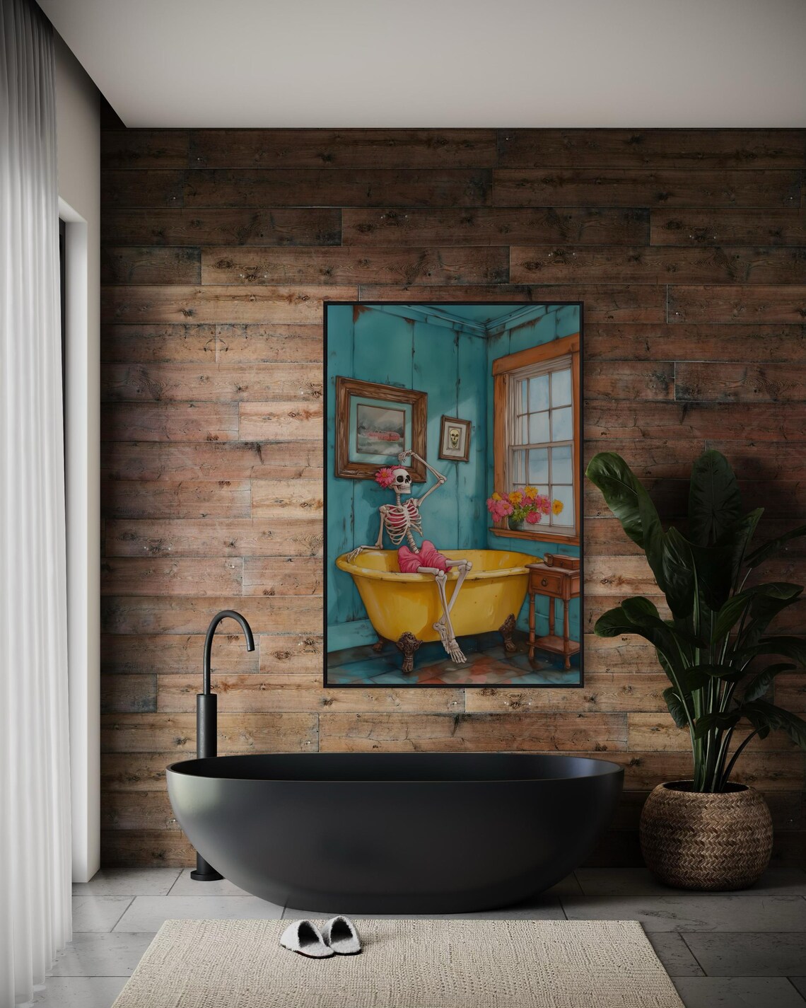 Skeleton Bathtub Quirky Halloween Art Funny Skeleton Bathroom Poster Wall Decor - Image 4