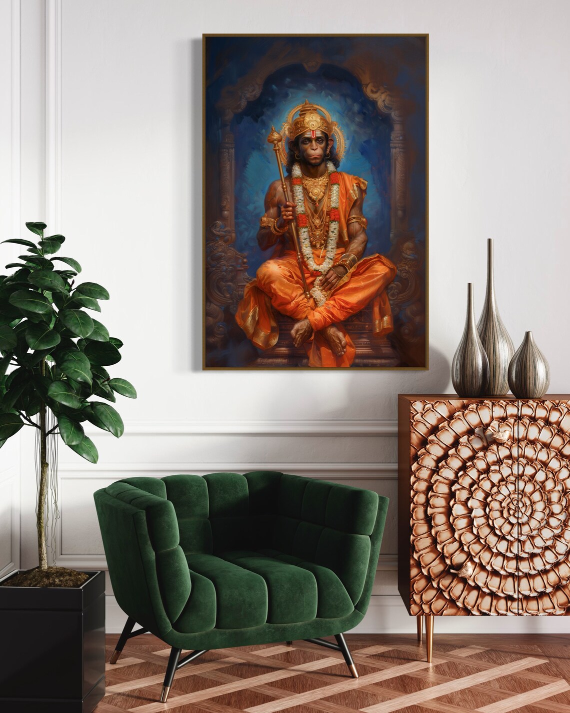 Lord Hanuman Seated Meditation Divine Indian Spiritual Art Poster - Image 3