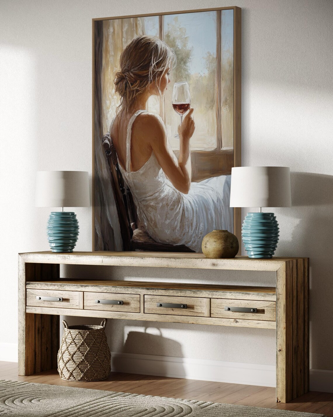 Serene Woman With Red Wine By Sunlit Window Romantic Soft Moment Wall Poster - Image 4