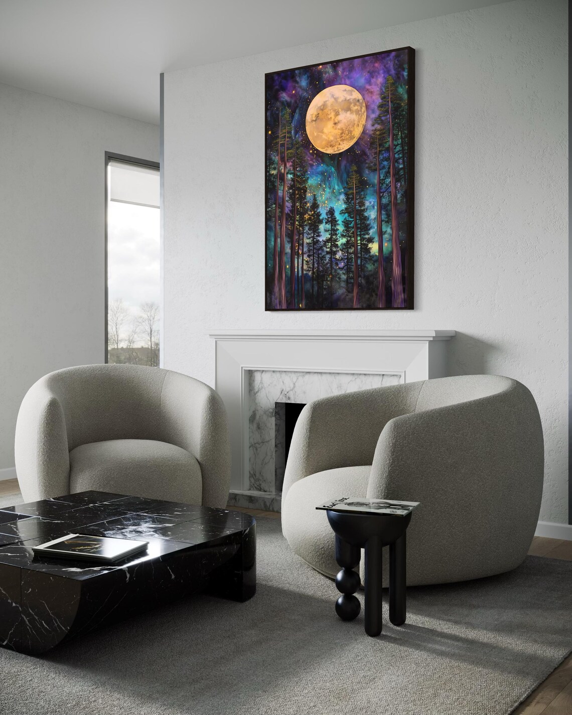 Enchanted Forest Full Moon Night Sky Art Print - Image 5
