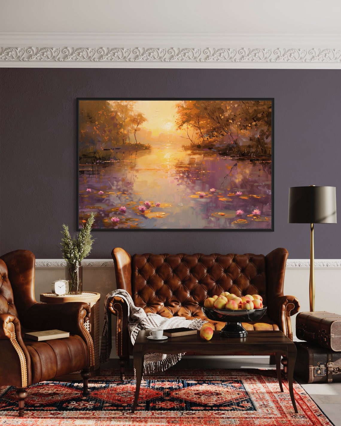 Vibrant Water Lilies Golden Sunset Pond Impressionist Art Poster - Image 2