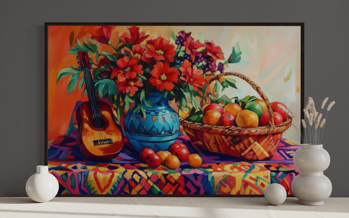 Mexican Still Life, Rustic Spanish Floral Art Print