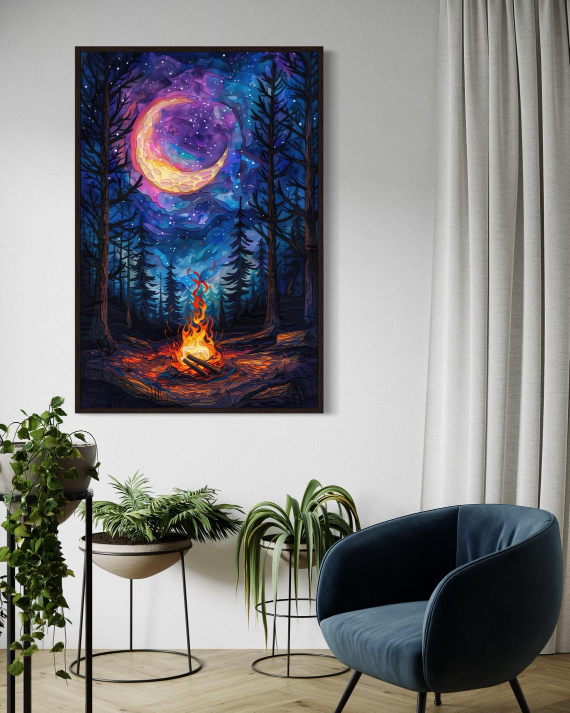 Enchanted Forest Campfire Starry Night Moonlight Camping Travel Poster - Image 2