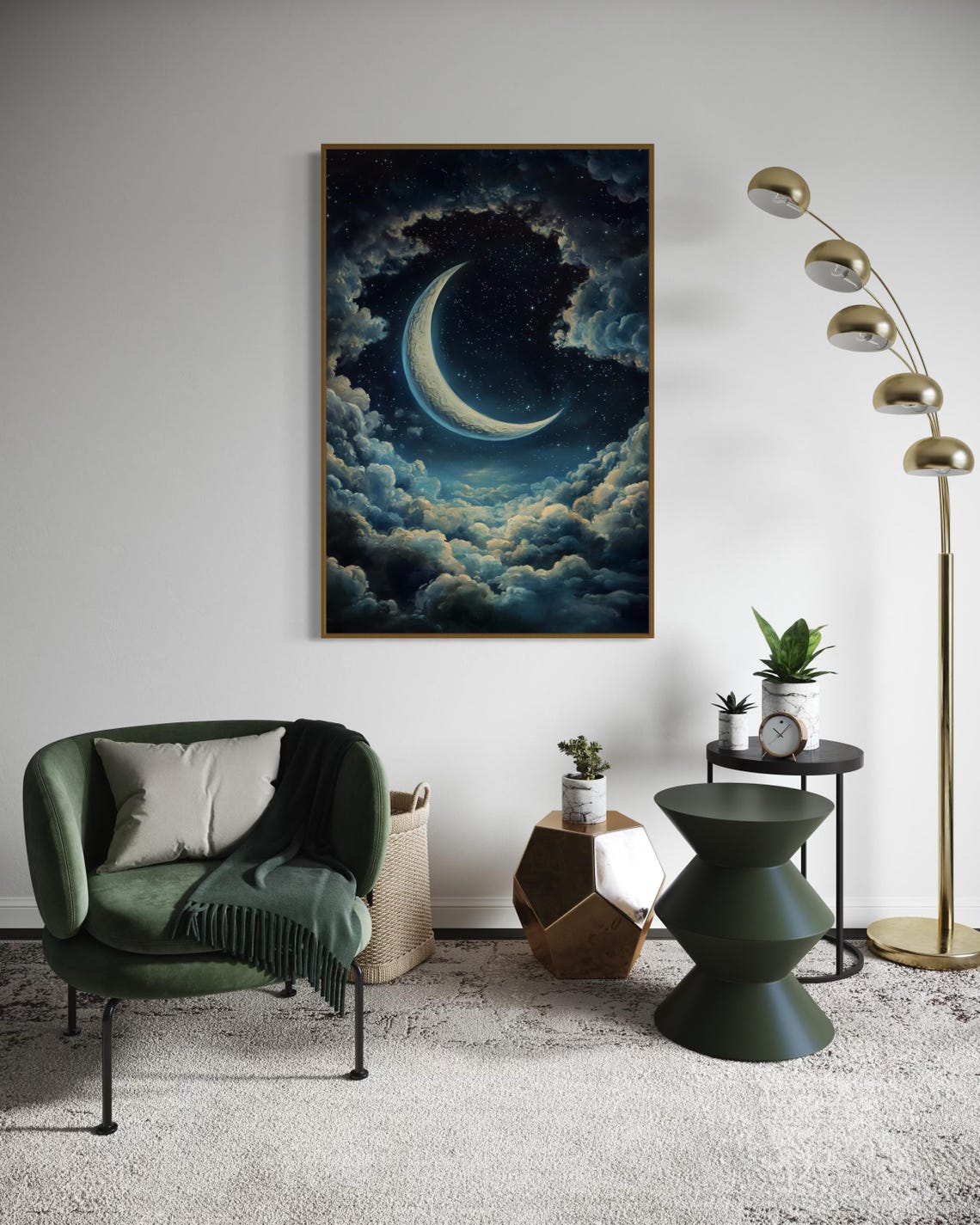 Celestial Moonlit Sky Dreamy Crescent Moon Wall Art Starry Night Print Ethereal Cloudscape For Bedroom Or Living Room - Image 3