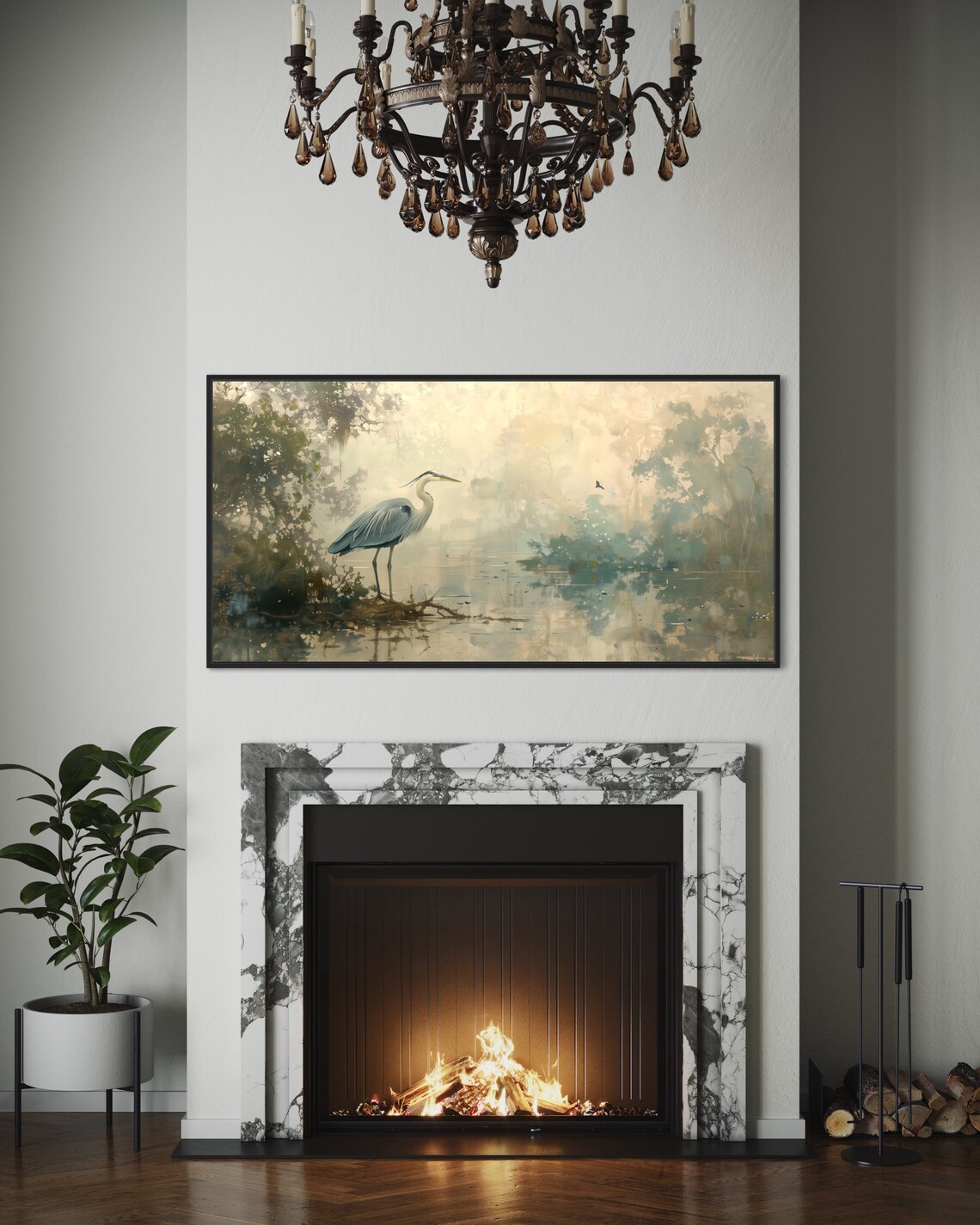 Blue Heron Wall Art Print, Lake Life Bird Study - Image 3