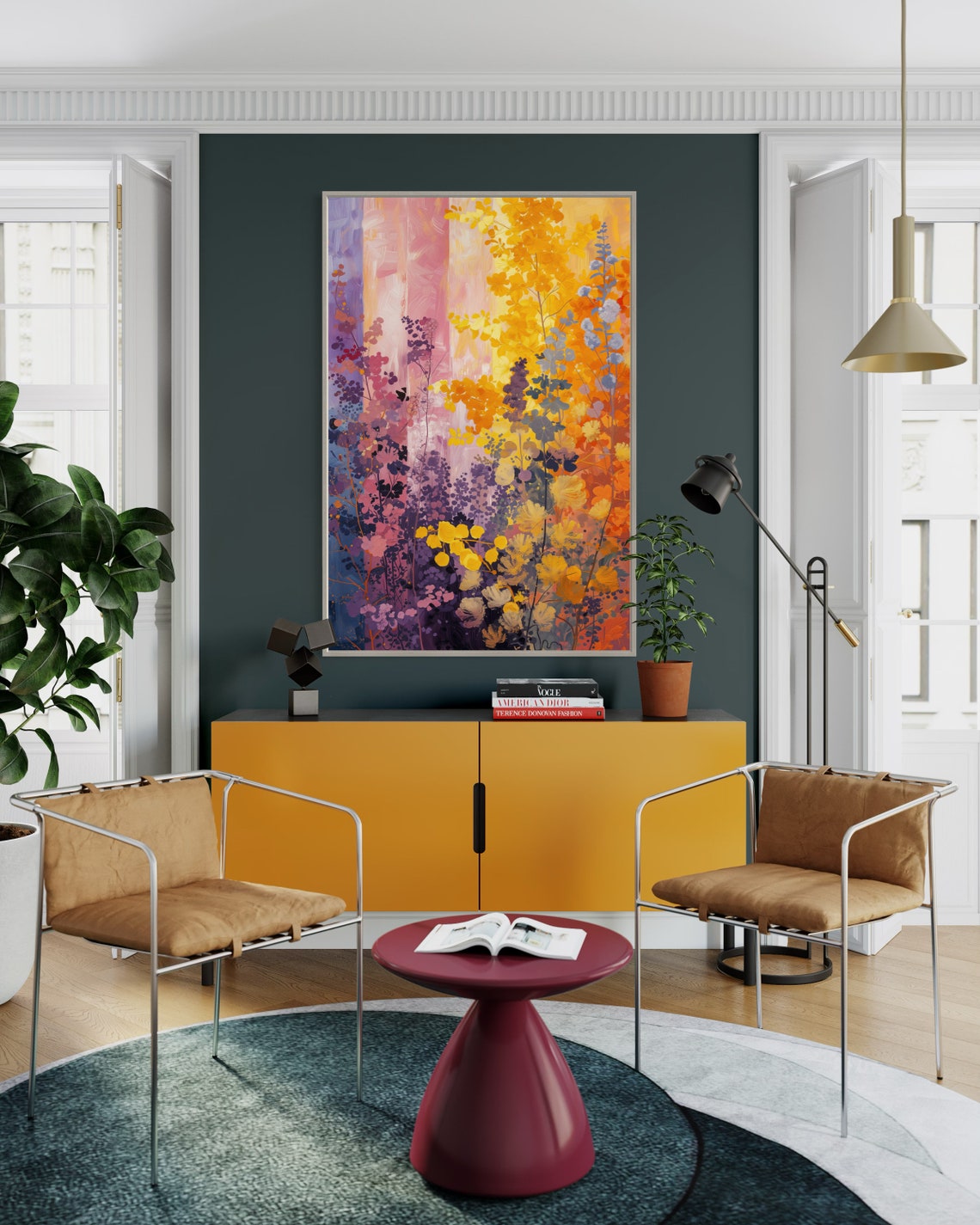 Yellow Violet Wildflowers Abstract Botanical Vibrant Bloom Art Poster - Image 4