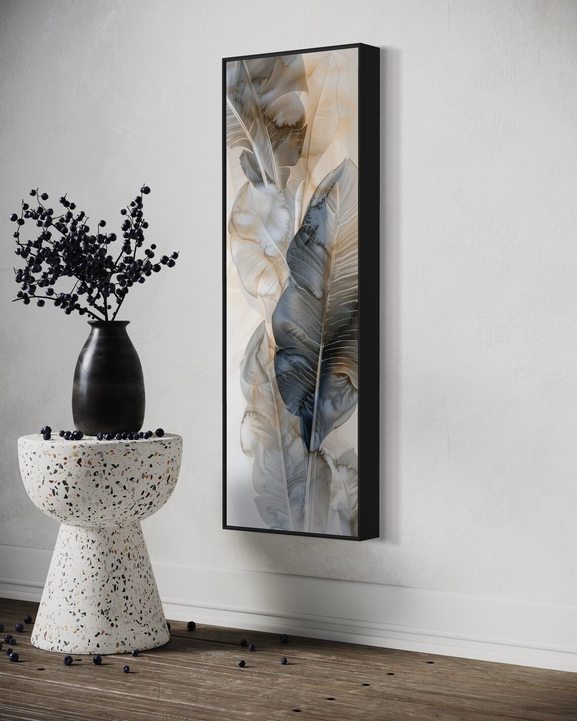 Elegant Muted Banana Leaves Watercolor Tall Narrow Botanical Art Print - Image 5