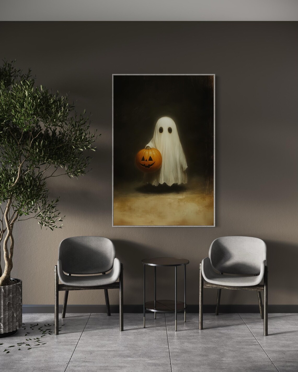 Creepy Ghost Halloween Art Print, Spooky Jack O Lantern - Image 3