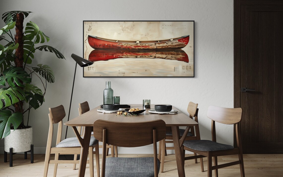 Vintage Canoe Art Rustic Nautical Lake House Print - Image 3
