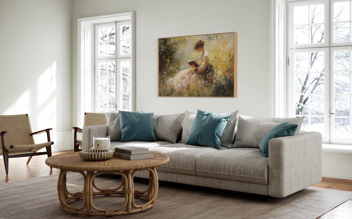 Romantic Lady Reading, Vintage Cottagecore Art Print - Image 3