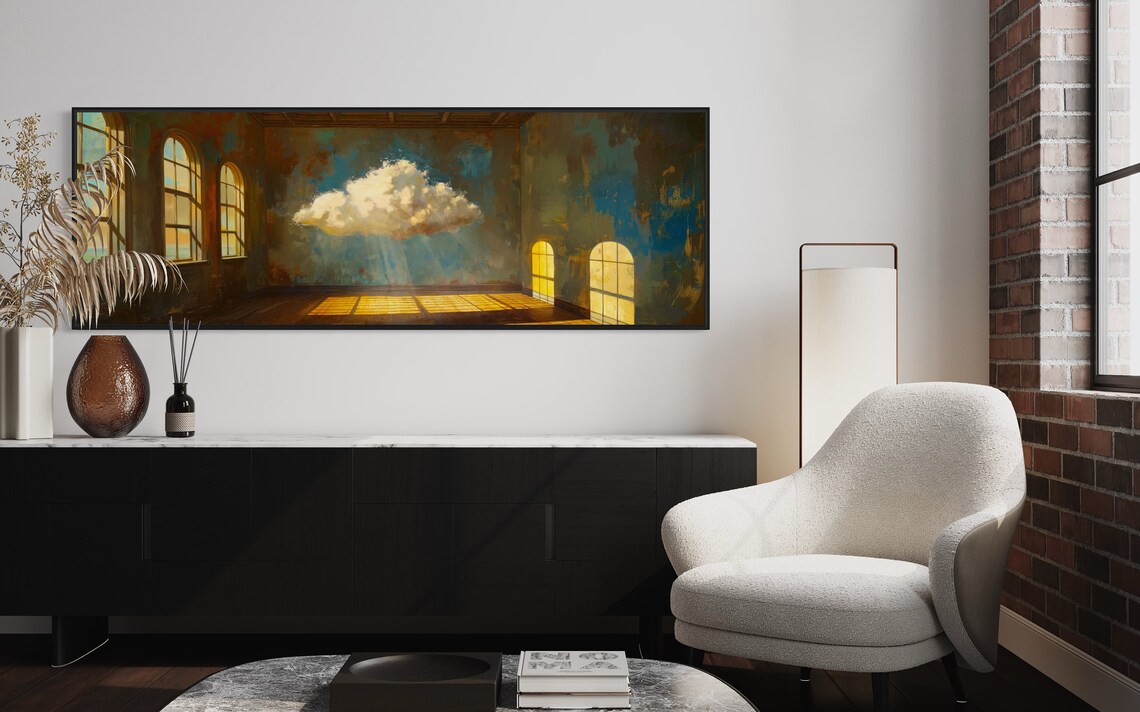 Surreal Cloud Vintage Illustration, Panoramic Art Print - Image 5