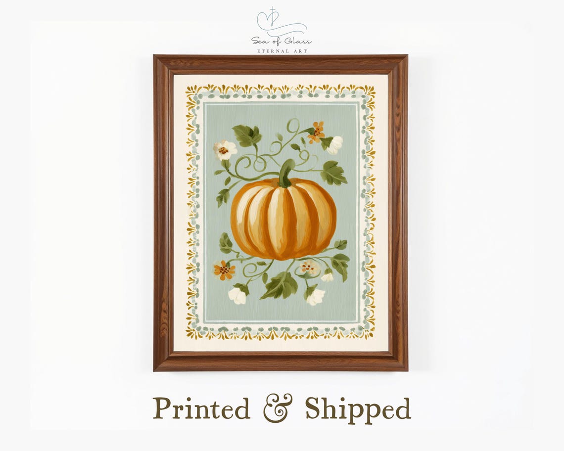 Pumpkin Wall Art Rustic Farmhouse Autumn Print