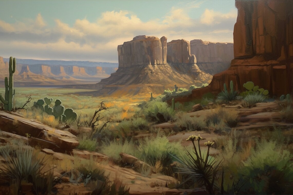 Desert Scene Landscape Art Print, Boho Southwest