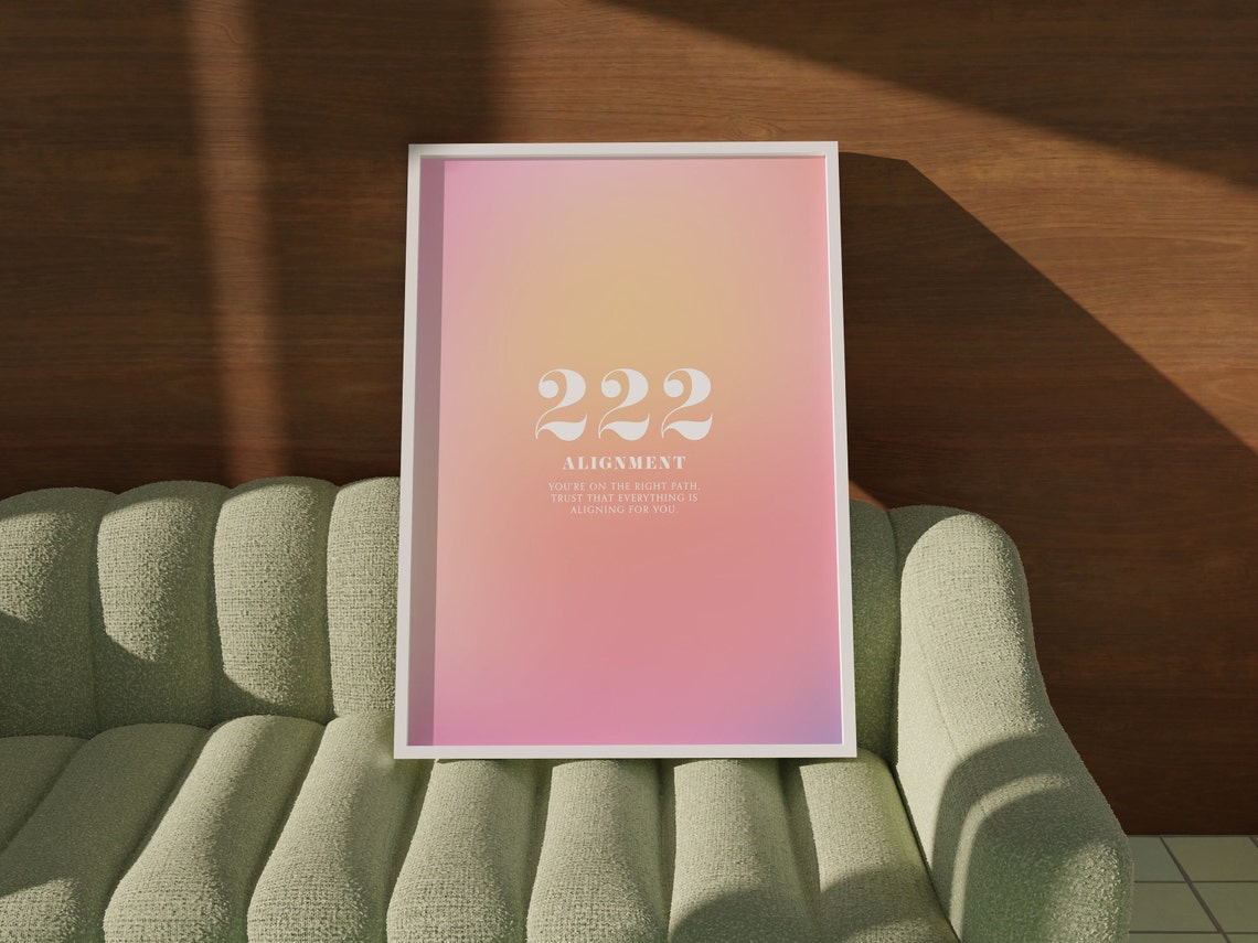 Angel Number 222 Alignment Peach Pink Aura Gradient Design Poster - Image 3