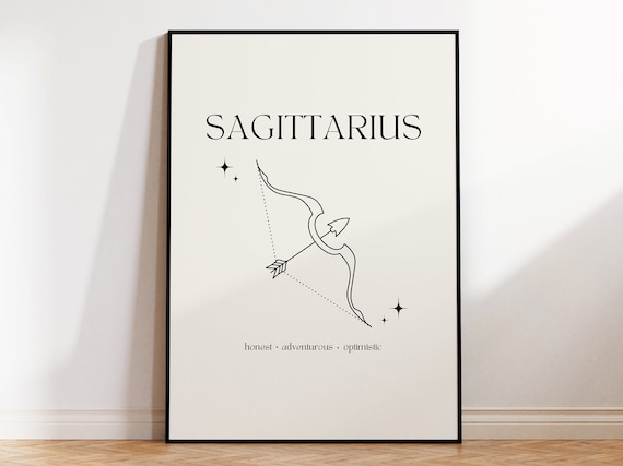 Sagittarius Zodiac Sign Minimalist Bow Arrow Line Art Poster