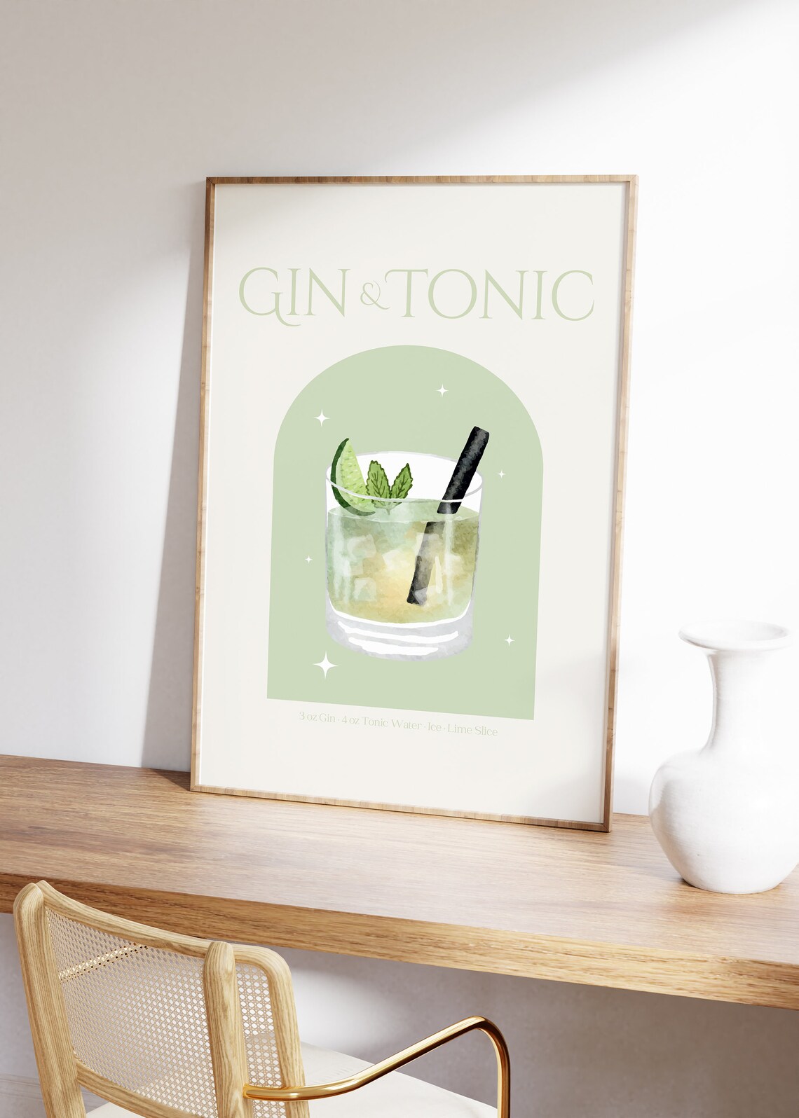 Gin Tonic Cocktail Poster for Kitchen Bar Cart - Image 2