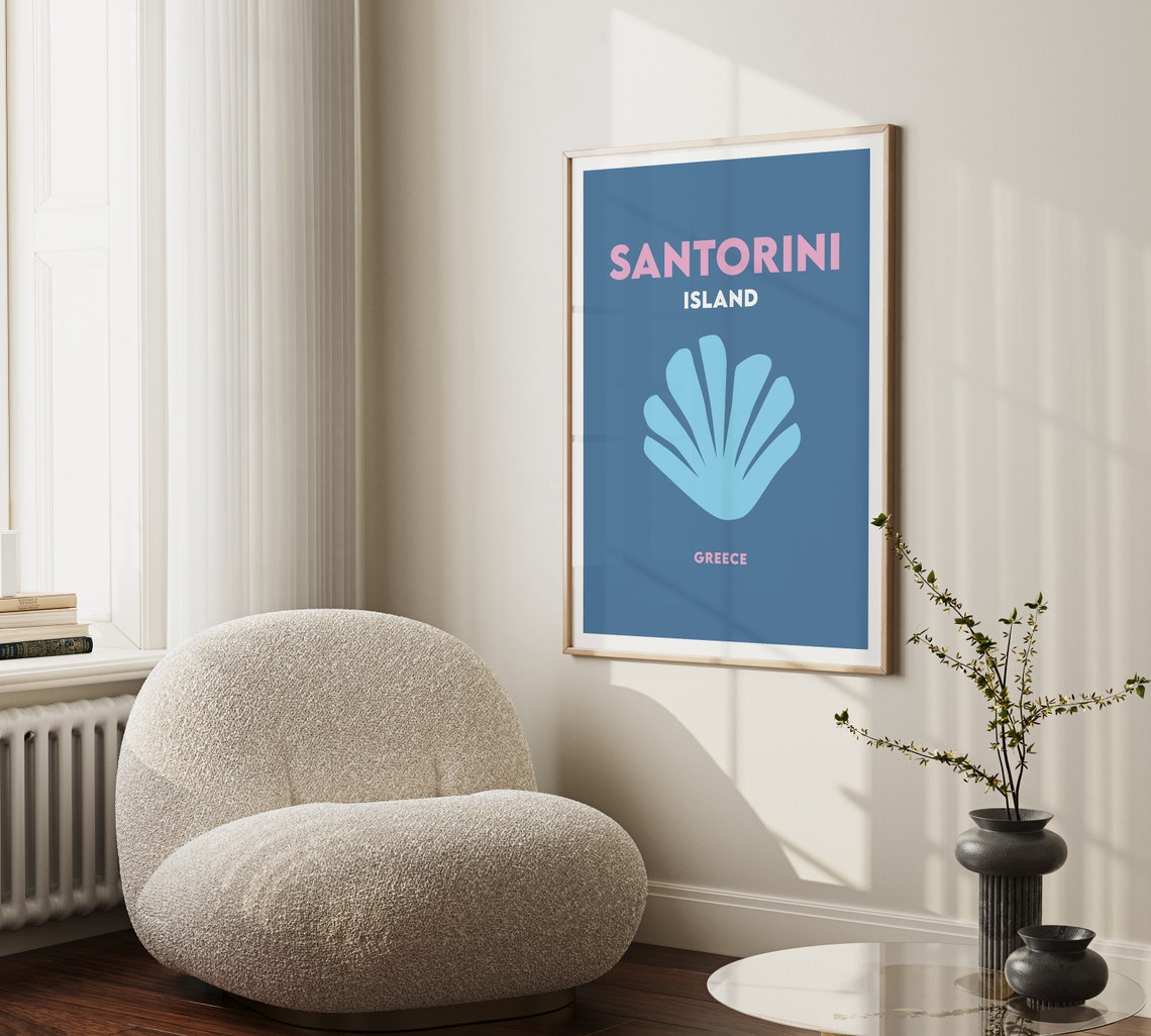 Santorini Island Greece Minimalist Navy Blue Shell Travel Poster - Image 2