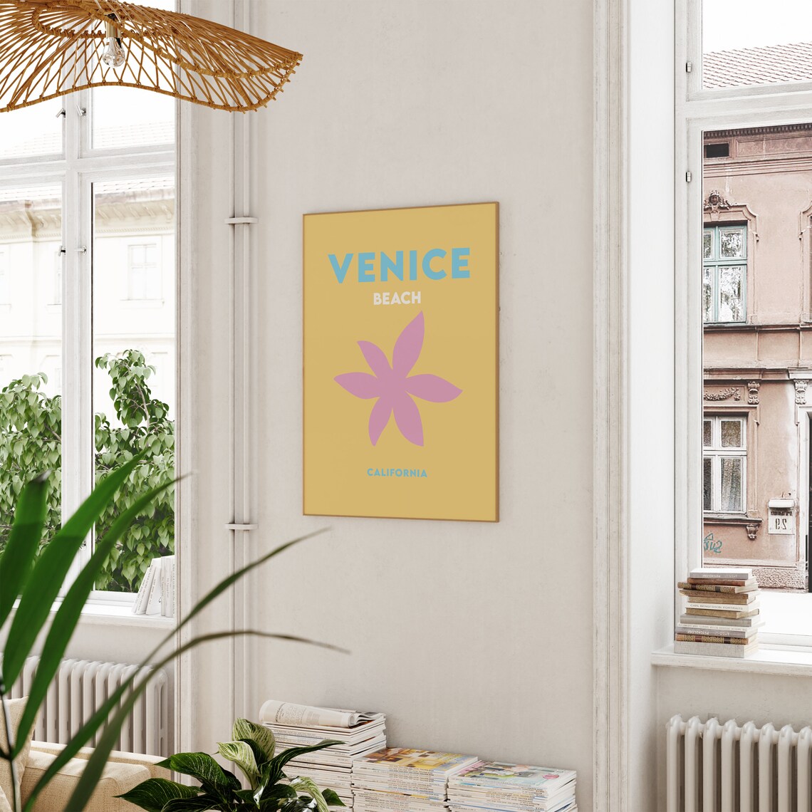 Venice Beach California Minimalist Yellow Pink Flower Poster - Image 3