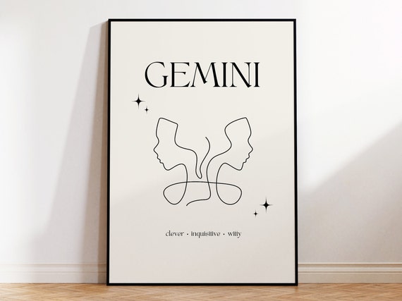 Gemini Print Instant Poster Minimalist Gemini Poster Gemini Zodiac Wall Art Zodiac Poster Star Sign Print