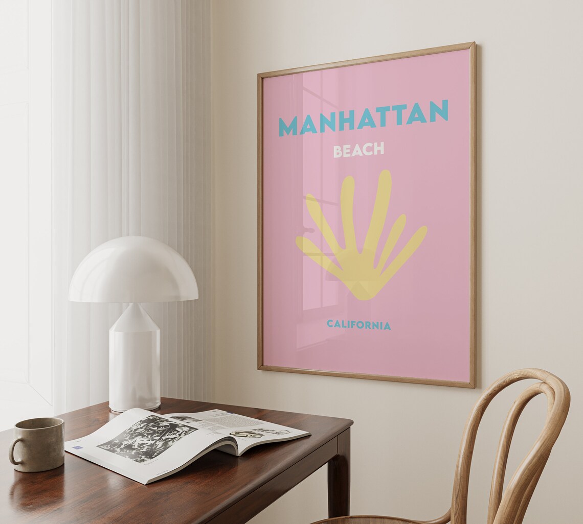 Manhattan Beach California Minimalist Pink Yellow Shell Poster - Image 4