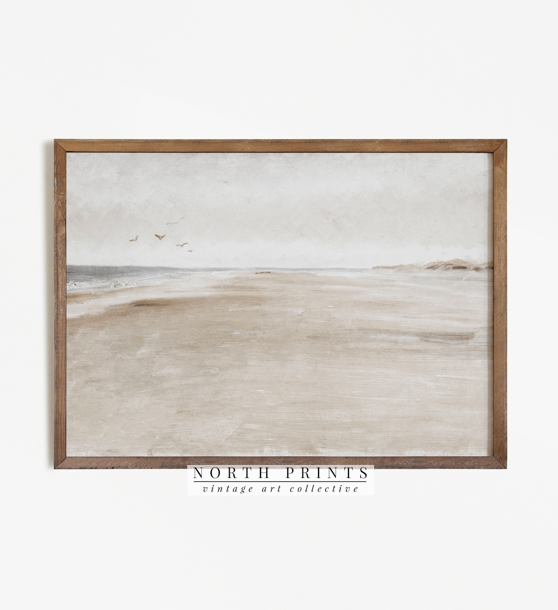 Vintage Neutral Beach Painting, Coastal Landscape Print - Image 4