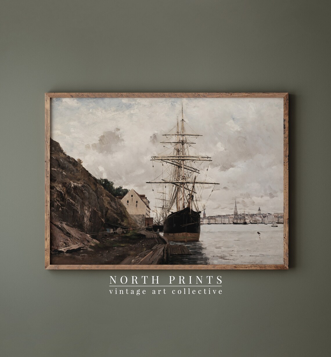 Vintage Nautical Ship Art Print, Moody Harbor - Image 4