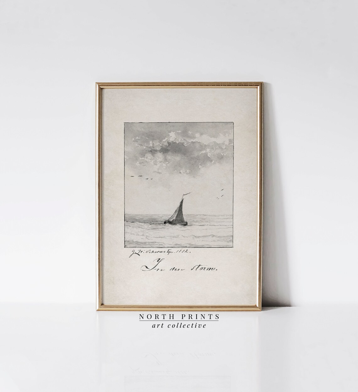 Lake House Coastal Sailboat Sketch, Vintage Neutral Art Print - Image 2