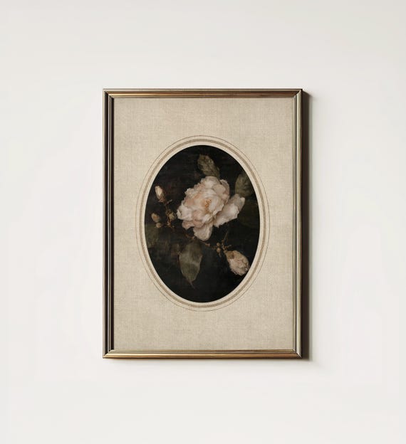 Moody Antique Botanical Art Print, Victorian Floral